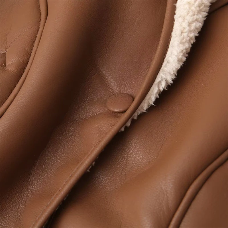 KEYANKETIAN Winter New Women Clothing Retro Loose Fleece Lining Shoulder Strap With Rope Tie And Fleece Leather Jacket Women