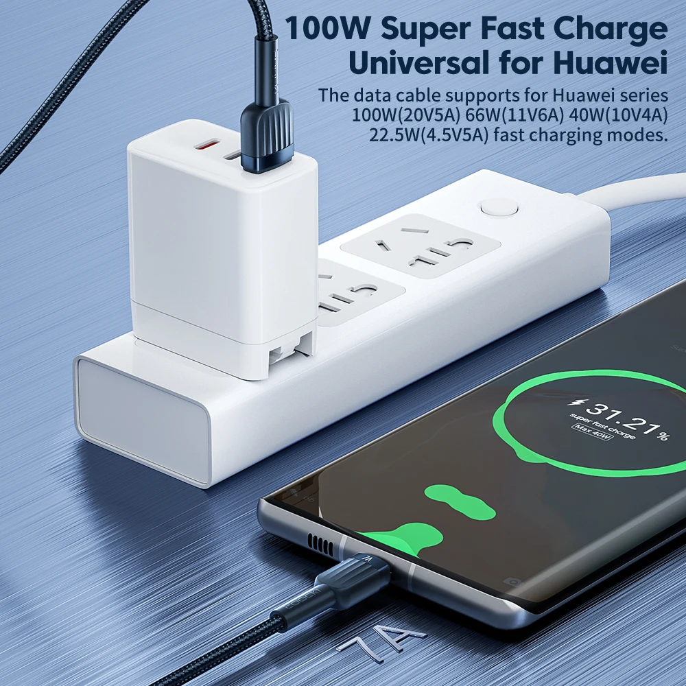 Toocki 7A USB نوع C كابل لهواوي الشرف 100W/66W شاحن سريع شحن نوع-C USB-C كابل 3M ل Xiaomi بوكو Oneplus سامسونج