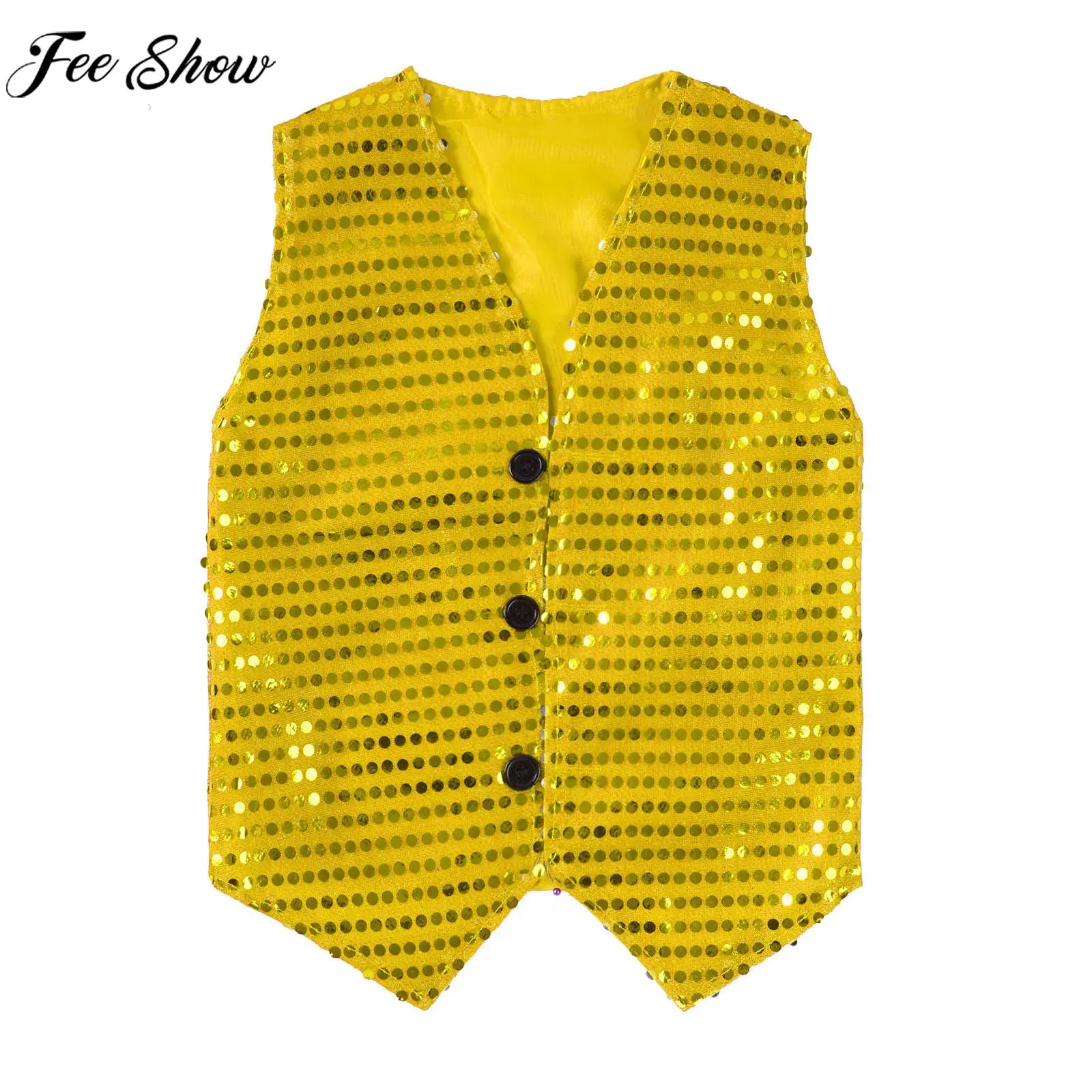 Kids Adults Shiny Sequin Vest Hip Hop Street Jazz Dance Choir Waistcoat Magician Cosplay Costume Party Stage Performance Clothes