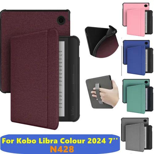 Funda con correa de mano para Kobo Libra Color 7 ""versión 2024 Ultra delgada con cubierta de encendido/apagado automático funda tipo libro para Kobo Libra Color N428