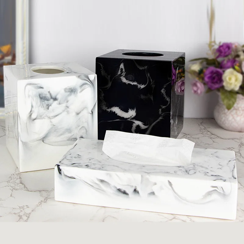 Nordic Marble Texture Resin Tissue Box Creative Decoration Home Living Room Bathroom Accessories Supplies Dining Table Paper Box