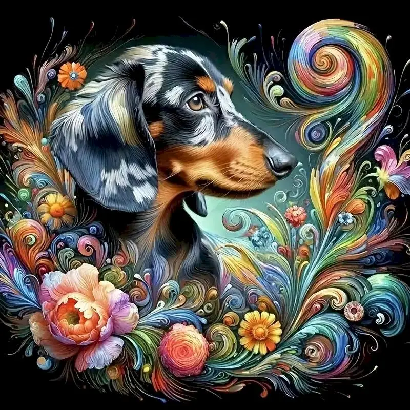 

CHENISTORY Animal Diamond Painting Dog Picture Full Diamond Mosaic Cross Stitch Kit Art Flower for DIY Personalized Home Decorat