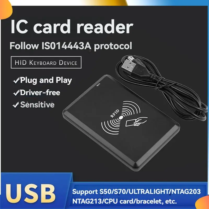 B48A USB RFID Reader IC Card Reader Contactless Smart Card Reader HID Driver-Free Support Window Linux Android System