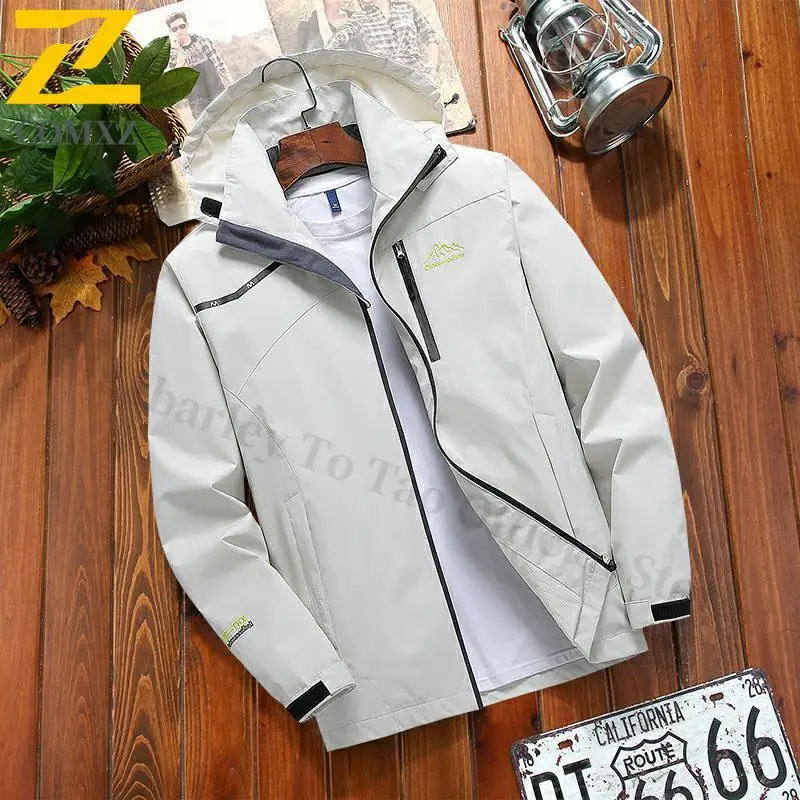 

Spring and Autumn Men's Jacket Fashion Printed Loose Breathable Detachable Hat Coat Outdoor Men's Camping Charge Jacket M-5XL