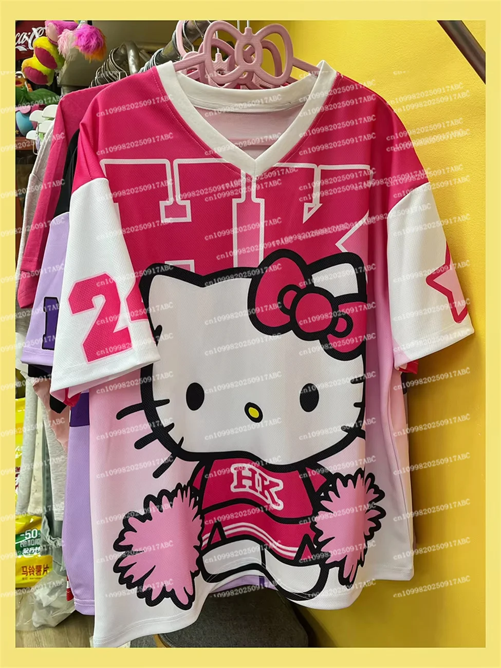 (MINISO) الصيف الرجال التي شيرت سانريو ملابس رياضية المرأة الخامس الرقبة فضفاضة عادية خفيفة الوزن تنفس موضة تي شيرت المرأة تي شيرت #4