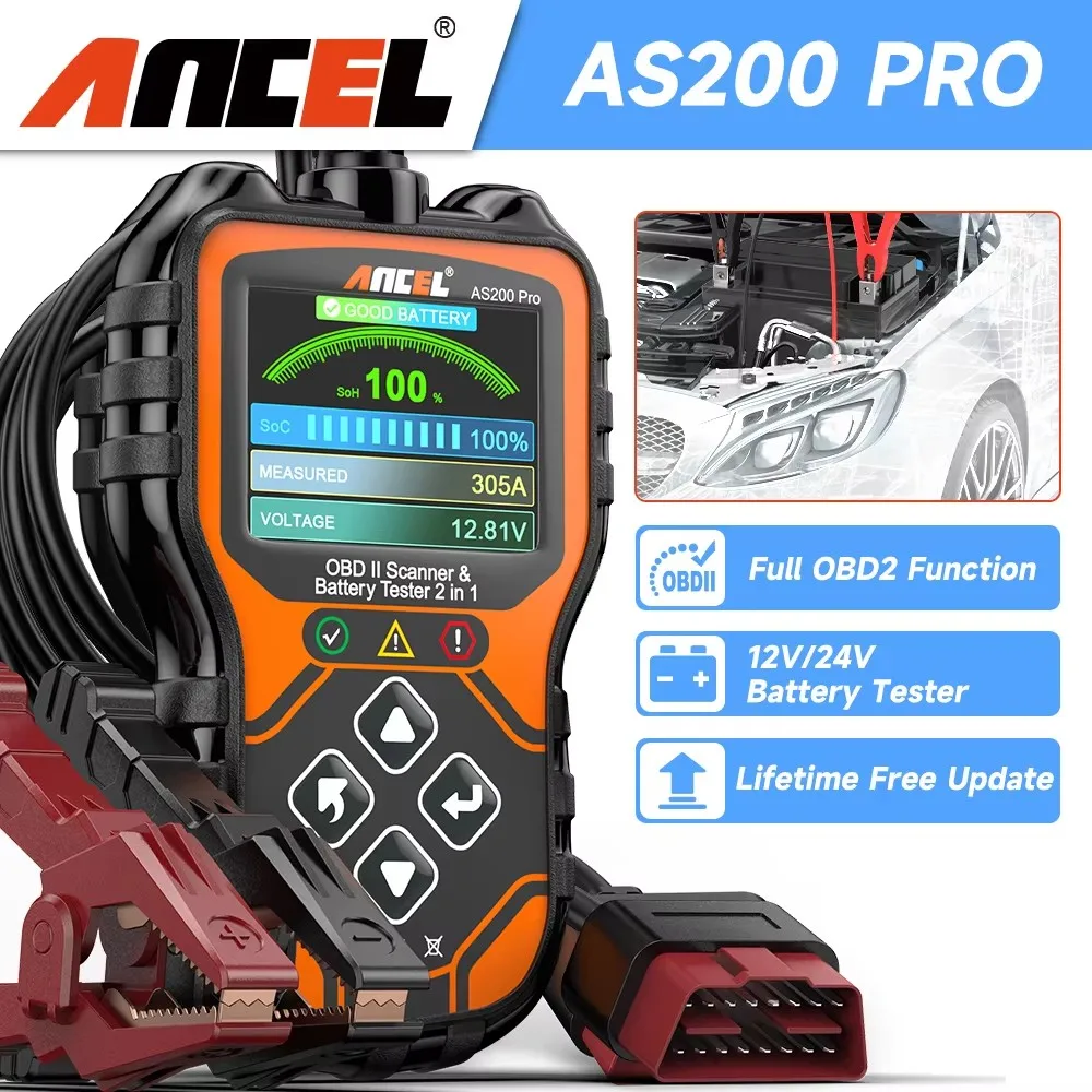 

Автомобильный сканер Ancel AS200 Pro OBD2 2 в 1, диагностический прибор для чтения кодов и аккумуляторов, 24 В, 12 В