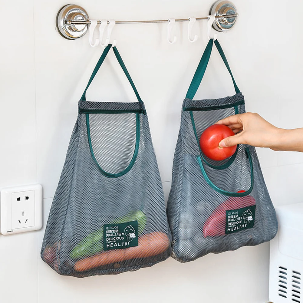 Kitchen Organizer Reusable Mesh String Organizer Bag Washable Eco Friendly Hollow Net Portable for Garlic Potatoes Onion