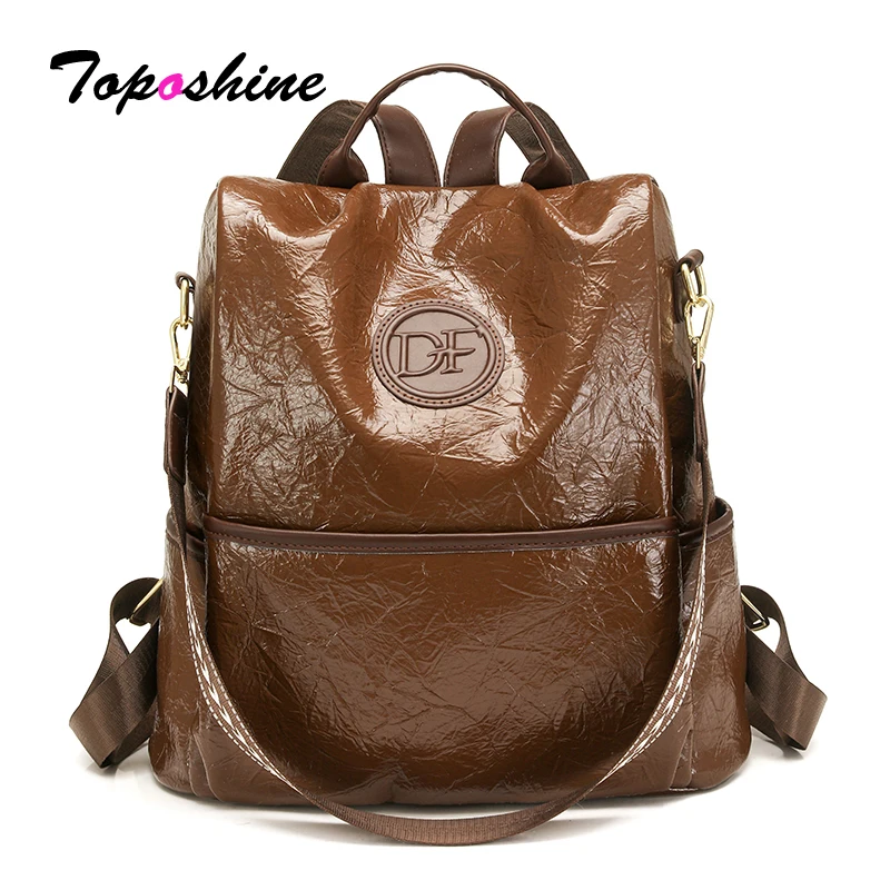 

Toposhine Vintage Leather Backpack for Women Multi-functional Anti-theft Rucksack Casual Travel Shoulder Bag Oil Wax Leather Bag