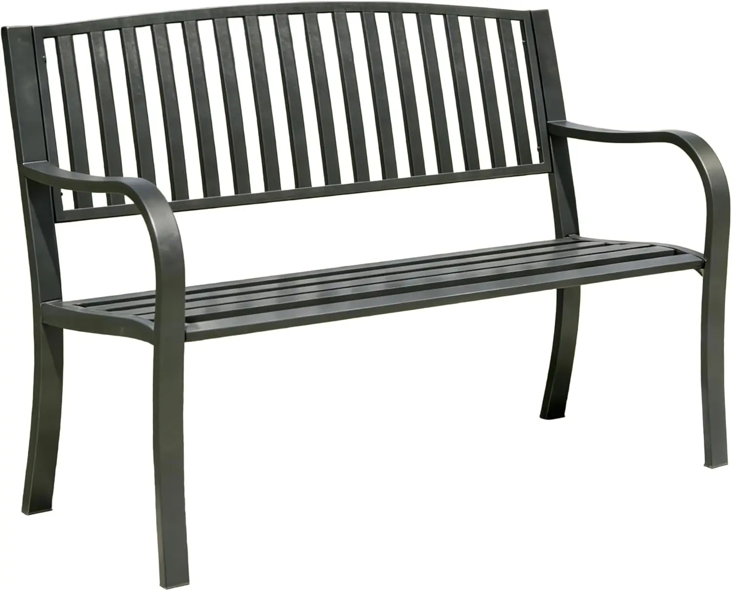 

50" Outdoor Garden Bench with Striped Backrest, Weatherproof Iron, Easy Assembly