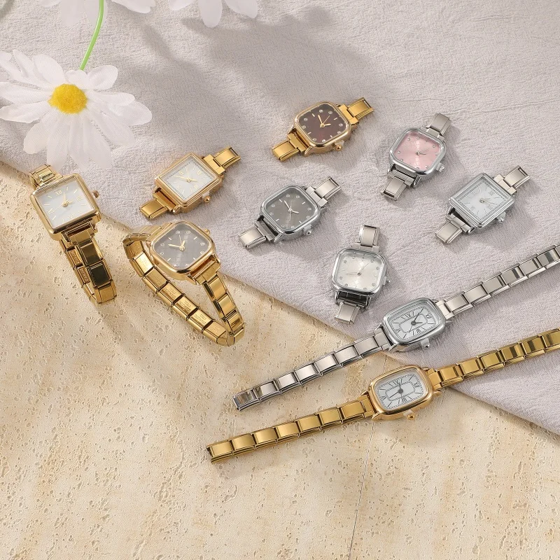 New Vintage Square Watch Trendy Classic Watch Head Chain High Quality Women Stainless Steel 9mm Width Italian Charm Bangle Gifts