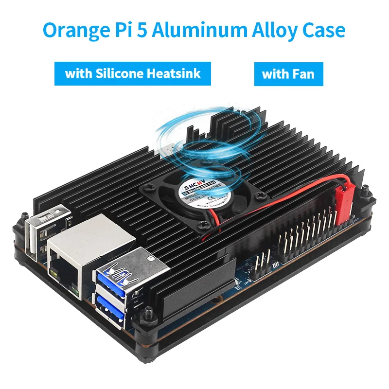 Oranje Pi 5 Aluminium Case Actieve & Passieve Metalen Behuizing Met Koelventilator Optionele Voeding Usb Wifi & bt Adapter