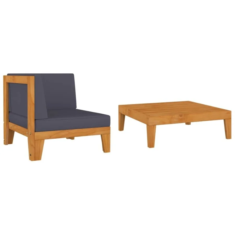 

2 Piece Patio Lounge Set with Cushions Solid Acacia Wood