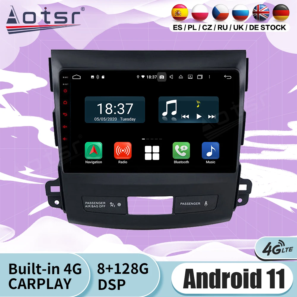 2 Din Auto Stereo Android 11 For Mitsubishi Outlander 2007 2008 2009 2010 2011 2012 2013 GPS Radio Receiver Recorder Head Unit