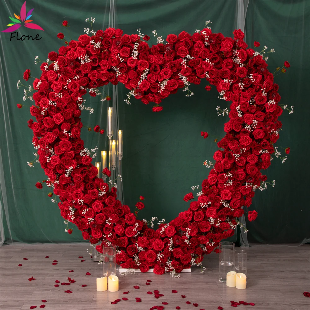 

H1.9/2.2/2.7m Floral Arrangement Heart Shape Red Rose White Babybreath Flower Runner Wedding Backdrop Event Backdrop Decoration