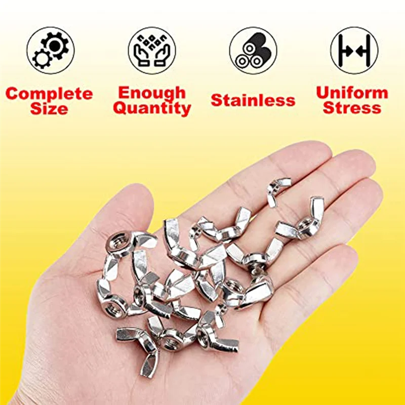 

A21R-Wing Nut, 100Pcs Stainless Steel Wing Nut Metric Thread Wing Screw, Hand Screw Wing Nuts Set With 52 Washer Kit