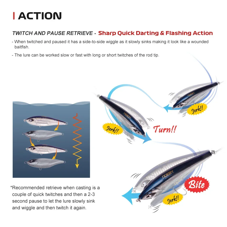 NOEBY Inshore Twitch Bait 115mm 38g Sinkender Jerk-Angelköder mit 3X Starken Haken für Salzwasser-Hardlure-Angeln – Detail 4