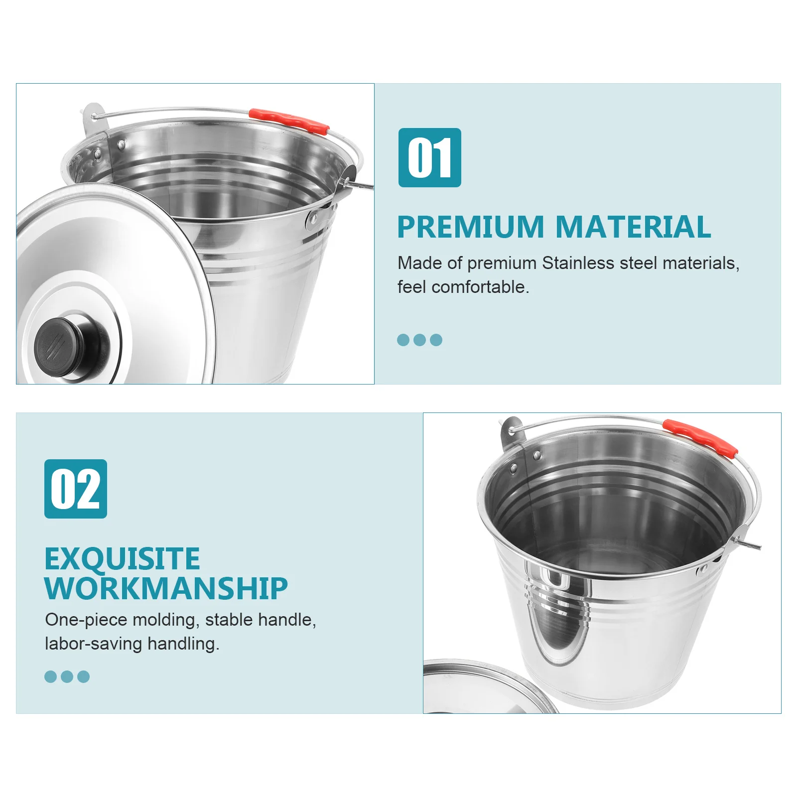 Stainless Steel Round Bucket Thickened Pail Large Capacity Durable For Pasture Milk Storage Household Water Ranch Milking Ice