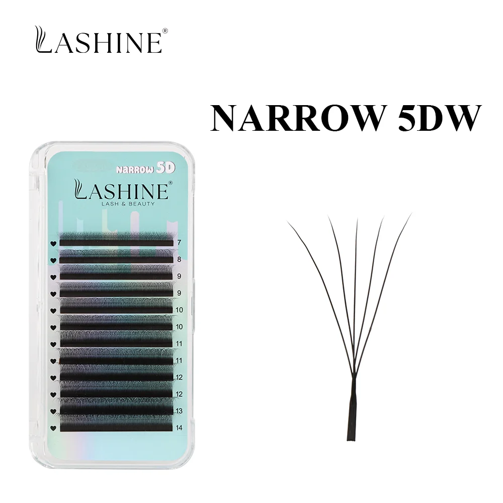 Lashine 5DW Narrow Volume Eyelash Extensions 12Rows 0.07mm C/D/M Curl MIX 7-14mm Soft Handmade Premade W Shape Fans Natural Look