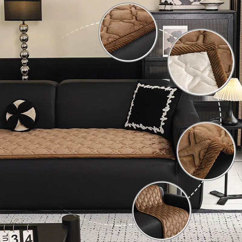 1PC-Flannel cross patterned quilted sofa cushion, Pet Friendly, Scratch Resistant for Furniture Protection, Non-slip