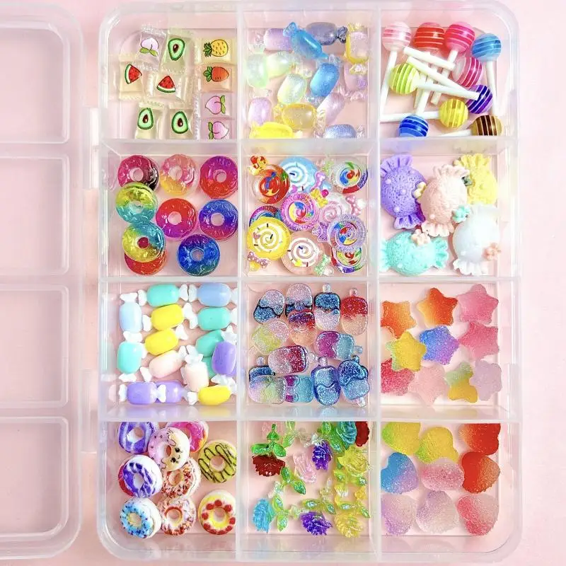 1Box Simulated Frosted Fudge Star Heart Nail Art Decorations Colorful Mini Popsicle Donut Mixed Resin Nail Charms for DIY Nails