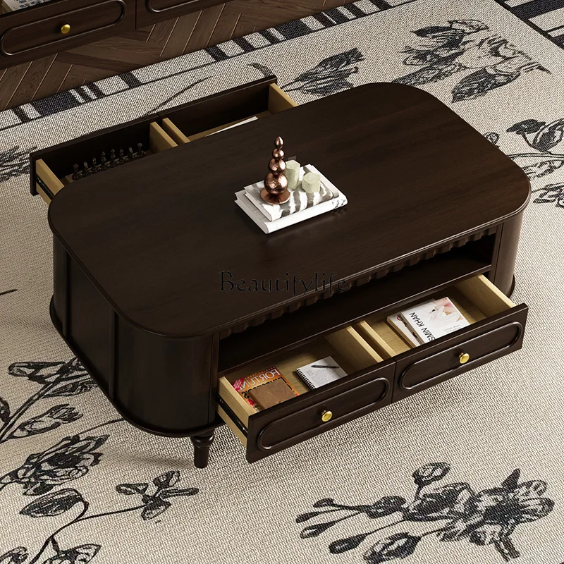 

01French pure solid wood coffee table TV cabinet combination small American apartment all solid wood