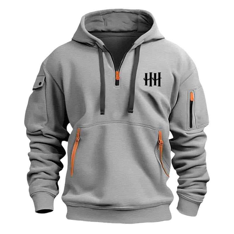 

Men's loose long-sleeved sweatshirt, autumn and winter fashion casual pullover, multi-pocket fitness street hoodie, large size