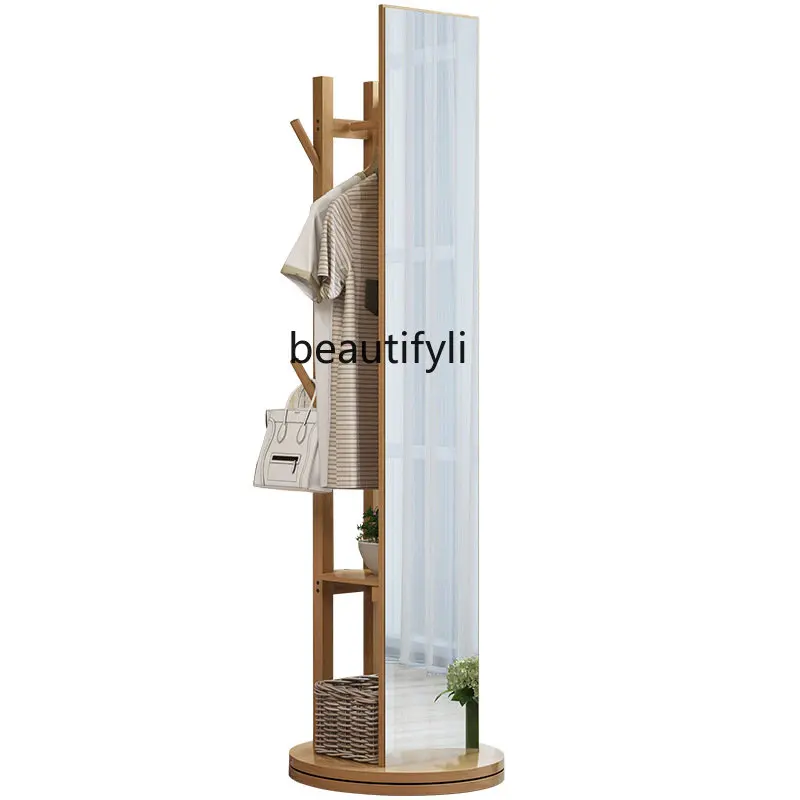 

zqDressing Mirror Full Body Floor Mirror Bedroom Rotary Multifunctional Solid Wood Full-Length Mirror Living Room Stereo Mirror