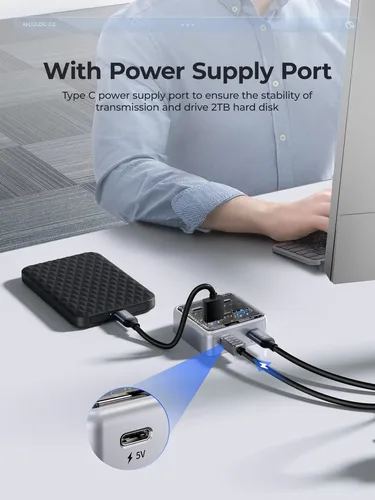 Imagen 2 del producto ORICO USB3.2 para todos los Macbook Mac Mini Hub Splitter Material metálico Usb Hub 10Gbps con 2 puertos USB A y 2 puertos USB C