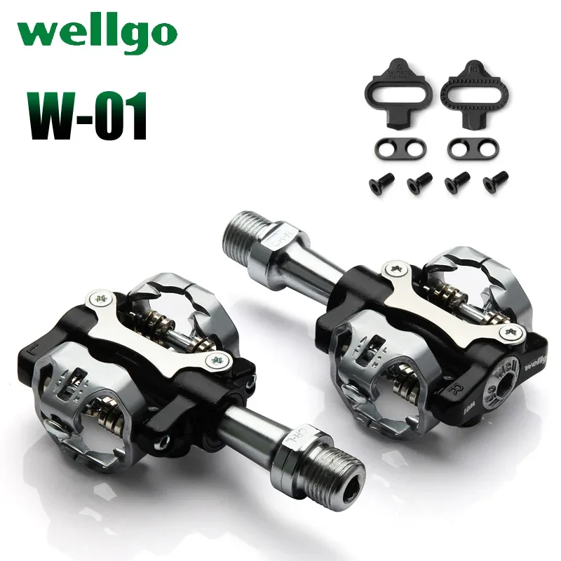 Wellgo W-01 MTB Bicycle Pedal Aluminum Alloy Sealed Bearing Clipless pedal SPD-SL system self-locking Pedals with cleat