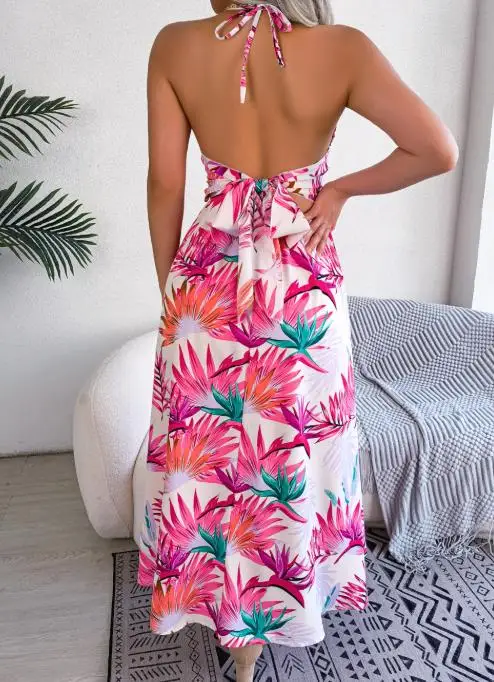 Abito estivo a canotta cava senza maniche 2025, abito da spiaggia per le vacanze, abito sexy senza schienale con scollo a V cavo da donna