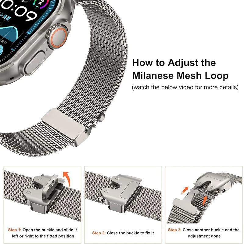 Milanese Loop Strap For Apple Watch Band Ultra 2 49mm 46mm 45mm 44mm 42mm Stainless Steel Metal for iWatch Series 10 9 8 7 6 5 4