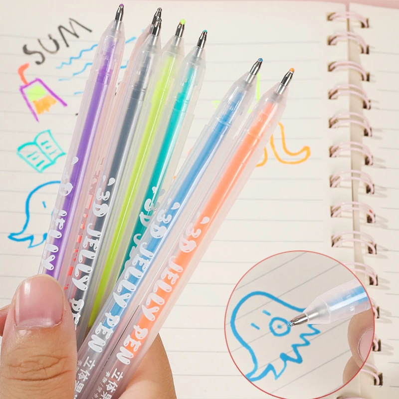 6/12/18Color Jelly Pen 3D Stereoscopic Outline 1.0cm Bullet-shap Student Handheld Pen DIY Hand Marking Key Marking Jelly Pen