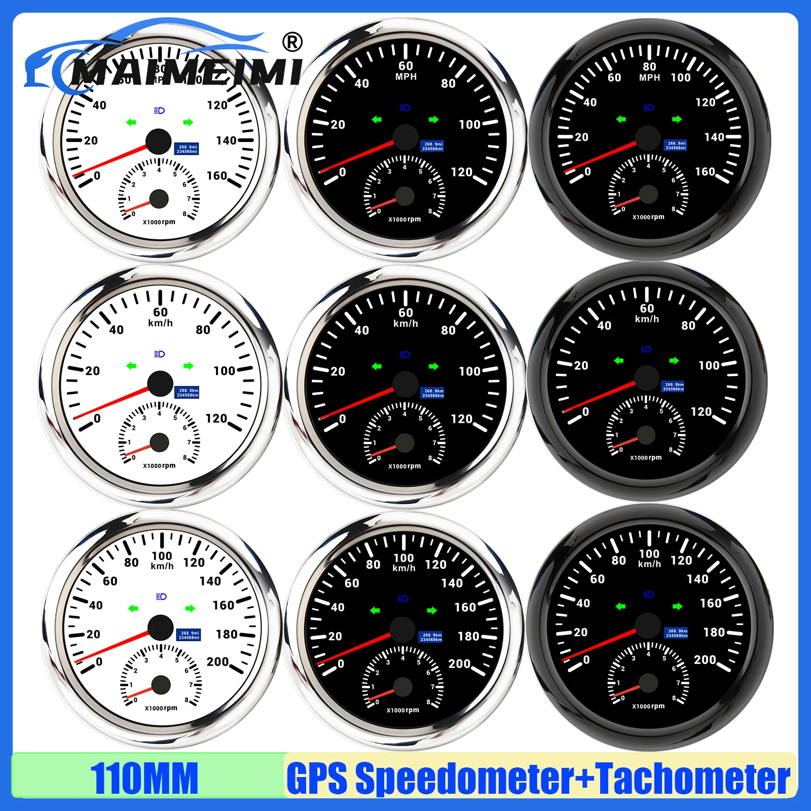 

Red Backlight Multi Meter 110mm GPS Speedometer+Tachometer with Antenna High Beam Turn Light 8000RPM Gauge for Car Boat Yacht