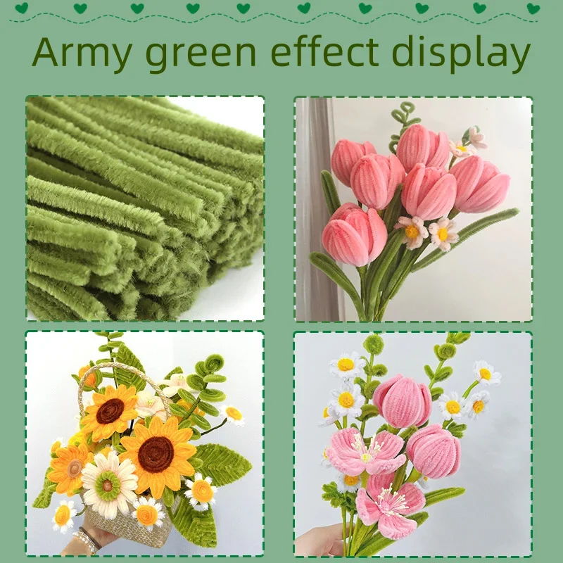 1000/100Pcs 30cm Green Pipe Cleaners Chenille Stem Solid Color Pipe Cleaners Set for Pipe Cleaners DIY Arts Crafts Decorations