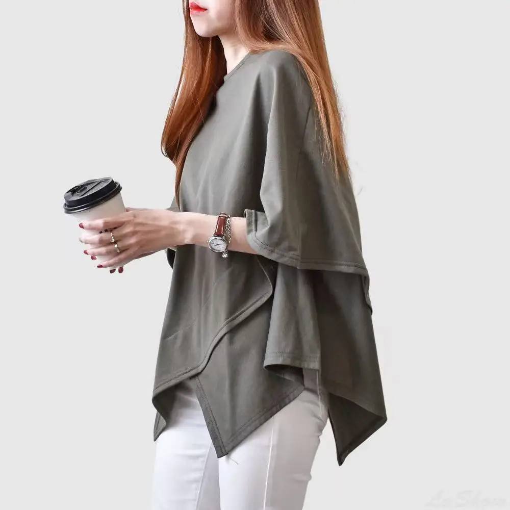 Sommer Damen Cross Irregular Top Lässiges Basic-Shirt Damen Schlankmachendes Kurzarm-T-Shirt Locker Sitzendes Street Dance Sport-Top für Frauen – Detail 4
