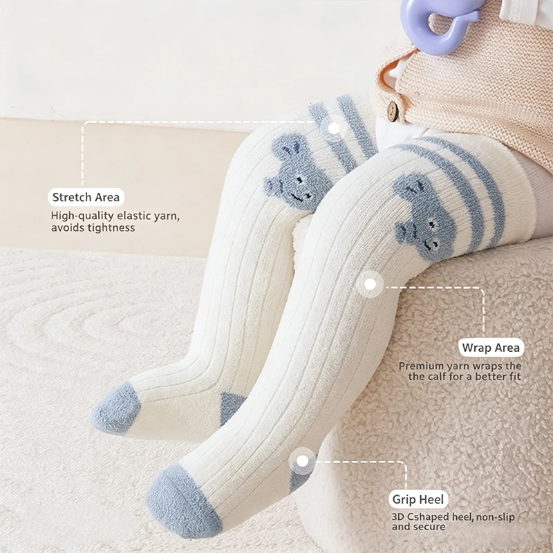 Striped Over Knee Baby Socks Winter Thick Terry Warm Knee High Socks for Newborn Soft Thermal Long Socks for Infant Toddler
