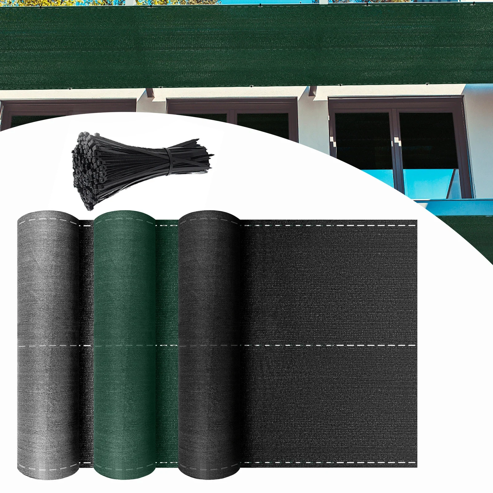 Écran de clôture en HDPE 150 g/m² – Filet pare-vent et pare-soleil, maille anti-UV avec attaches pour terrains de tennis, jardins, balcons et terrains de sport