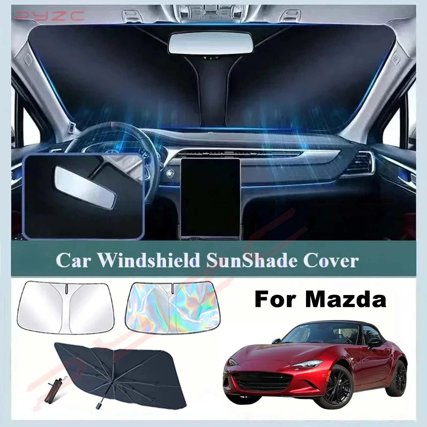 Foldable Car Sun Visor For Mazda MX-5 Roadster ND 2016~2025 Front Windshield Sunshade Heat Insulation Summer Auto Accessories