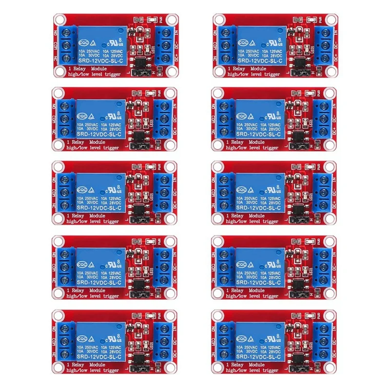 10Pcs Relay Module DC 12V Relay Board 1 Channel With Optocoupler Isolation Support High Or Low Level