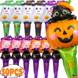 30/10 sztuk Halloween nadmuchiwany balon kij aluminiowy balon foliowy dynia wampir duch ręczny balon prezenty dla dzieci zaopatrzenie firm