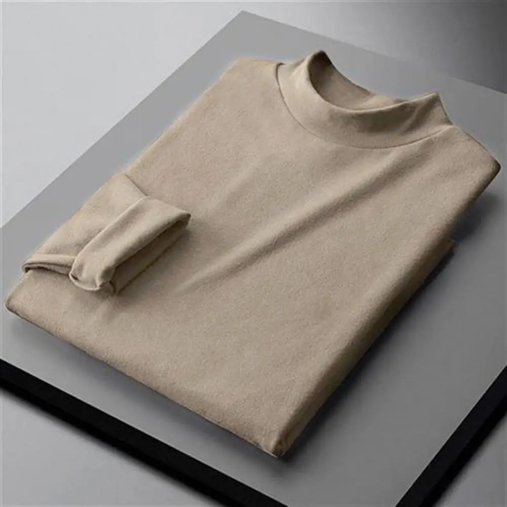 Soft Men Base Shirt mezzo collo alto manica lunga peluche uomo Top traspirante primavera termica camicia semplice maschio Slim Pullover Top