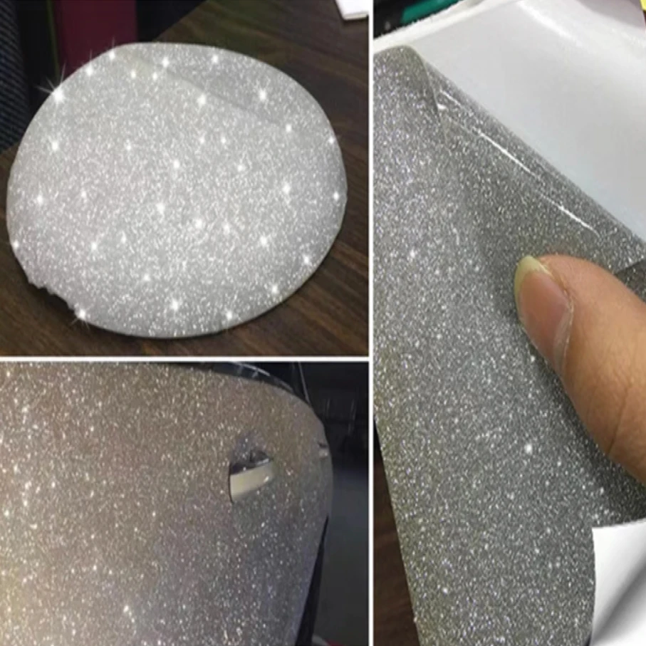 New Arrival Super Diamond Silver Vinyl Wrap Film Motorcycle Car Interior Decals Sheet Sparking Frosted Glitter Sticker