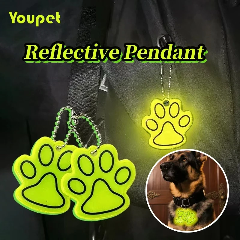 Colgante reflectante de noche verde fluorescente, llavero con forma de pata de gato, colgante, pequeño regalo