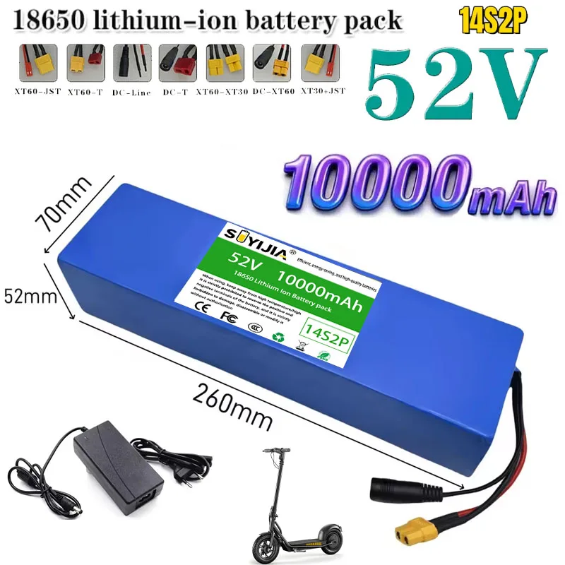 

Batterie Au Lithium 14S2P 52V 10ah, BMS Intégré Pour Moto Électrique EScooter 1000W 1500W, Batterie Rechargeable + Chargeur 2A
