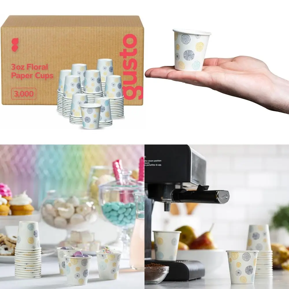 

Disposable Mini Paper Cups for Bathroom Mouthwash, 3 oz, Floral Design, Case of 3000