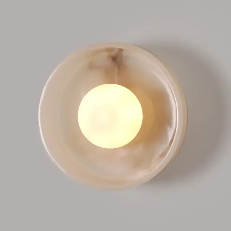Natural Marble Round Bowl Wall Sconce with Warm Glow for Bedroom & Living Room Decor Wall Mounted Halogen Lighting Fixtures