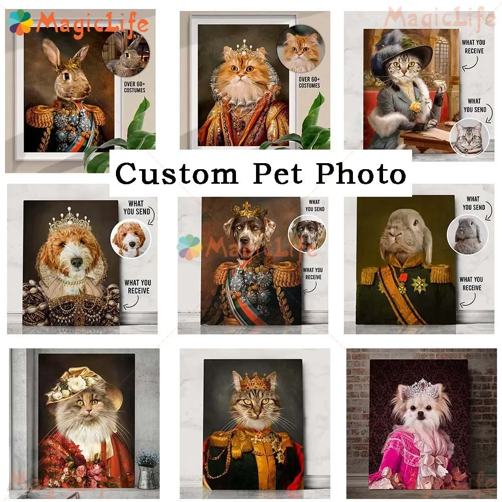 Custom Cat Pet Portrait Royal Animals Vintage Dog Poster Wall Art Canvas Painting Wall Pictures For Living Room Decor Unframed