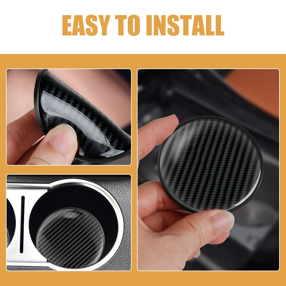 

2 Pcs Carbon Fiber Coasters Non Slip Mats for Car Black PVC Drink Coasters Anti Skid Cup Pads Car Decor Accessories