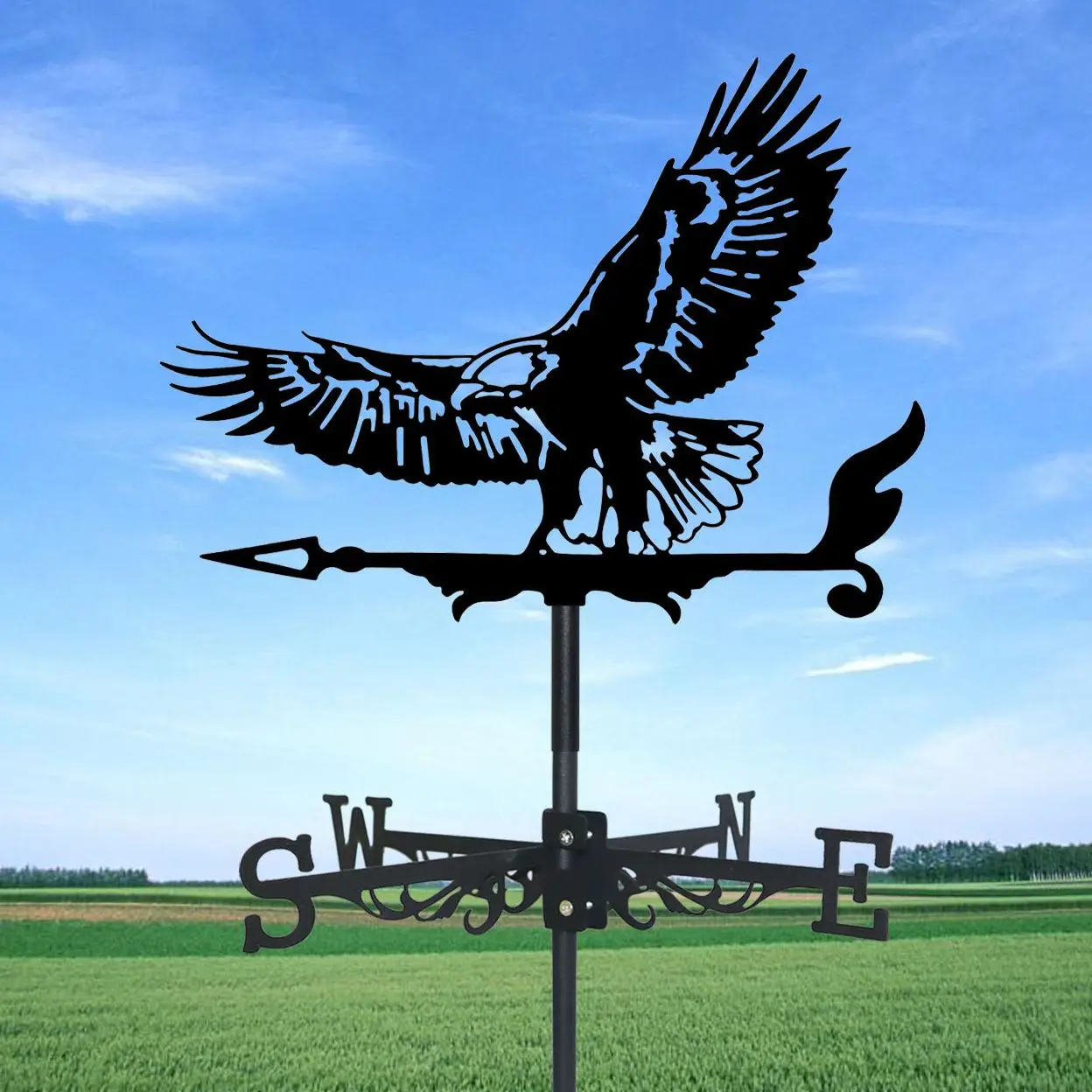 Eagle Wings Weathervane Silhouette Art Black Metal Aerial Raptor Wind Vanes Outdoors Decorations Garden for Roof Yard Building