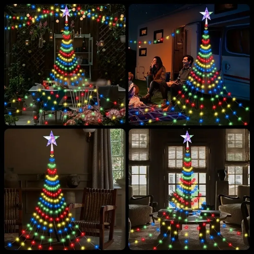 1PC 2M Christmas Waterfall Fairy String Lights with Topper Star,Christmas Tree Decorations for Home Holiday Decor New Year